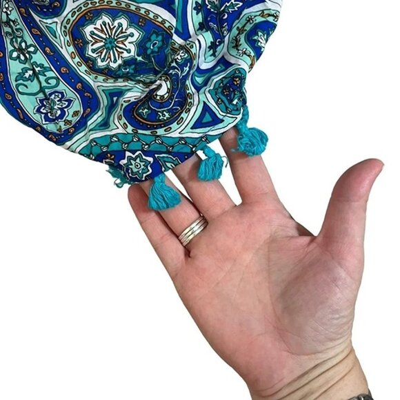 Trina Turk dress Women's XS blue green patterned mini low V neck open back - Picture 5 of 8